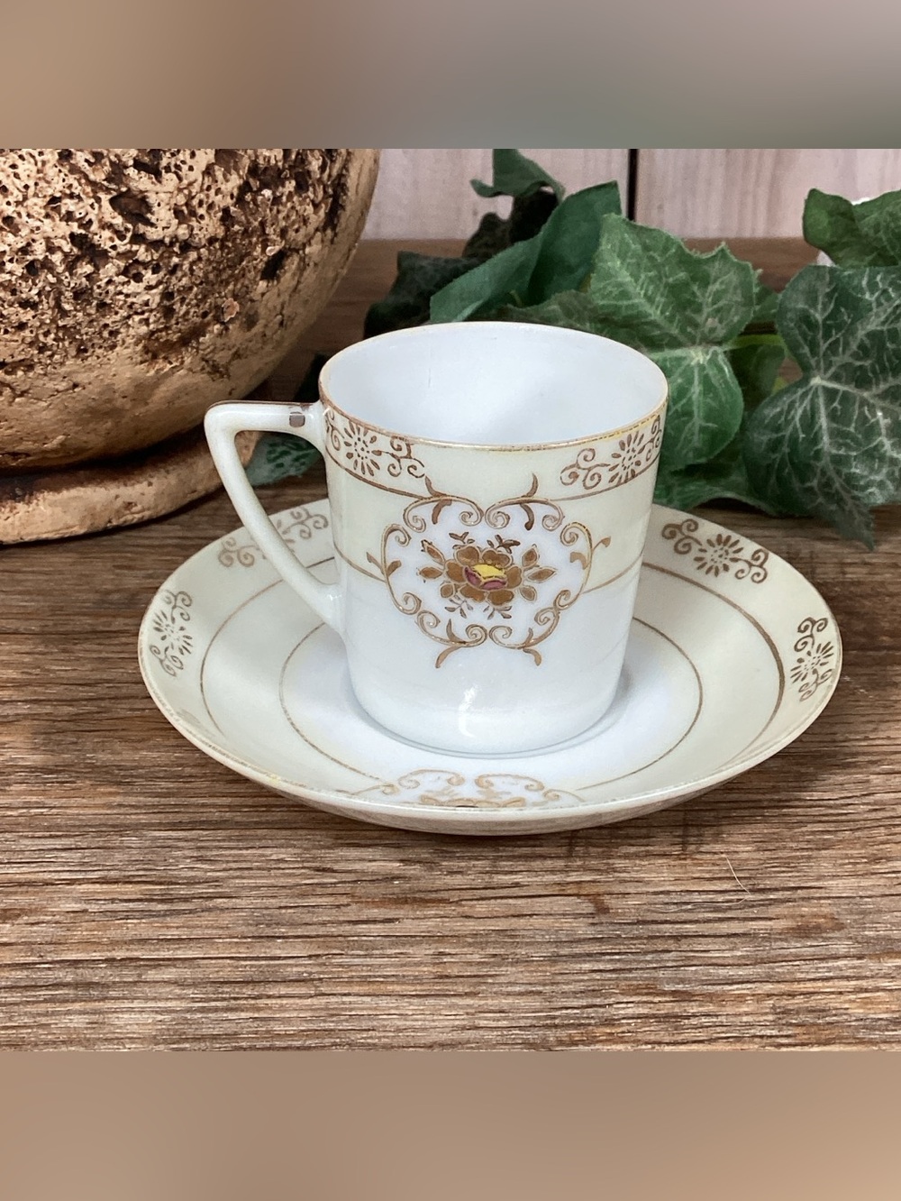 Vintage Occupied Japan Handpainted Demitasse Espresso Teacup & Saucer Set